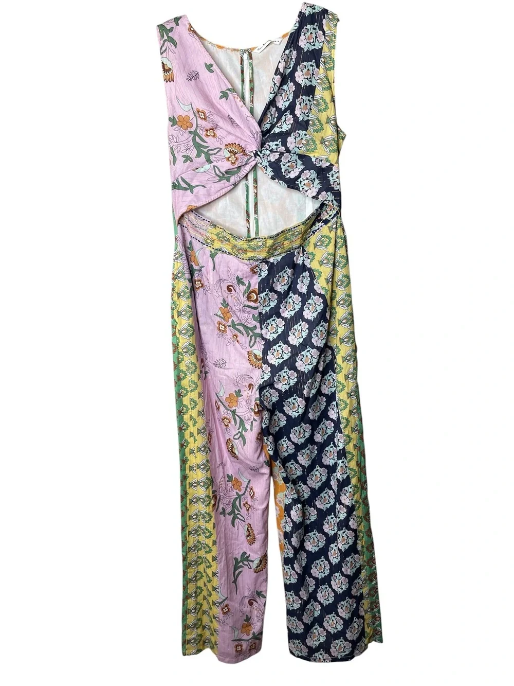 Anthropology Llani Floral Patchwork Cutout Jumpsuit in Pink, Navy & Yellow Sz M - Picture 4 of 9